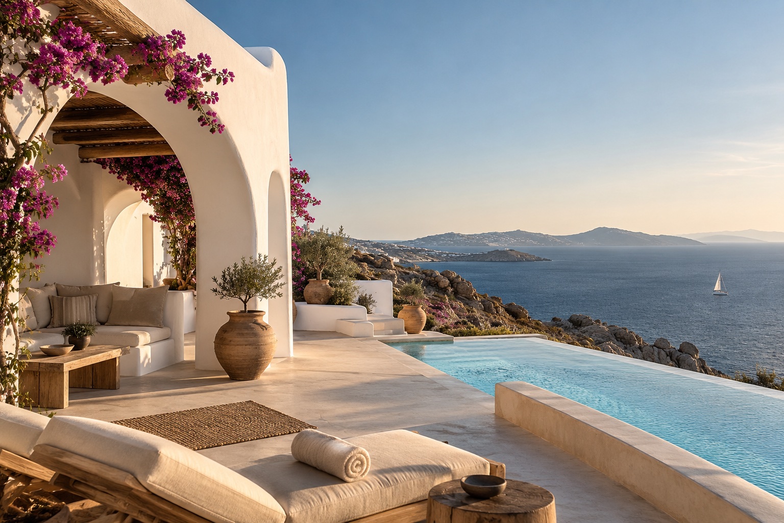 Illustrative Cycladic terrace overlooking the Aegean